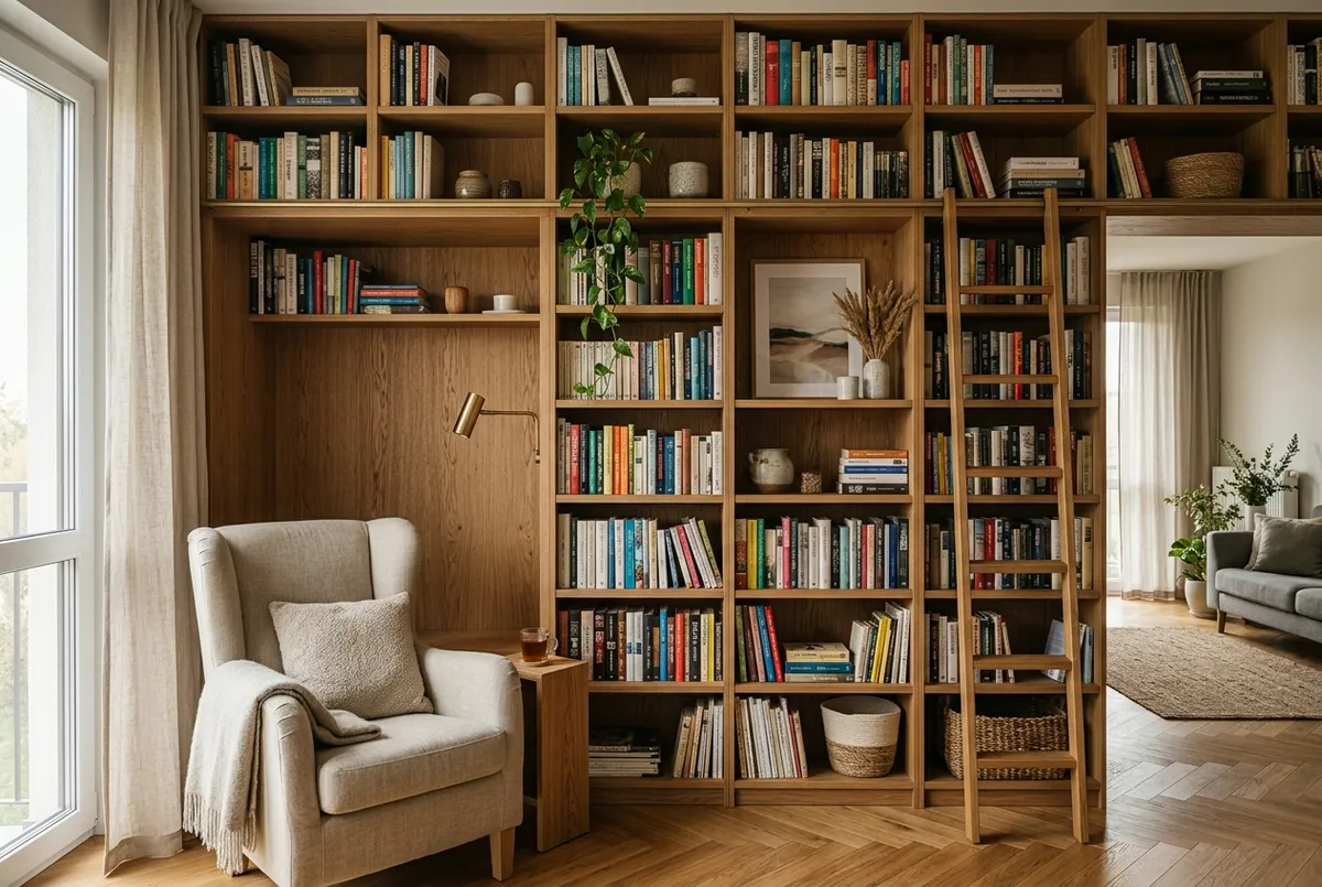 Biblioteczka na wymiar w salonie