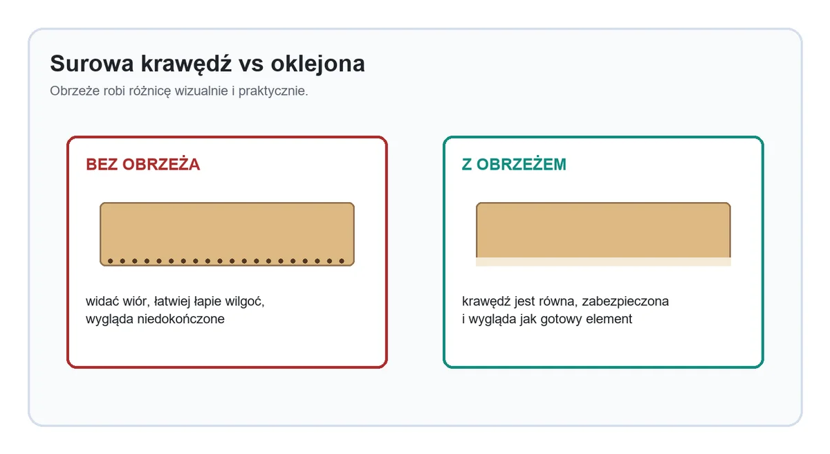 Surowa krawędź vs krawędź oklejona obrzeżem