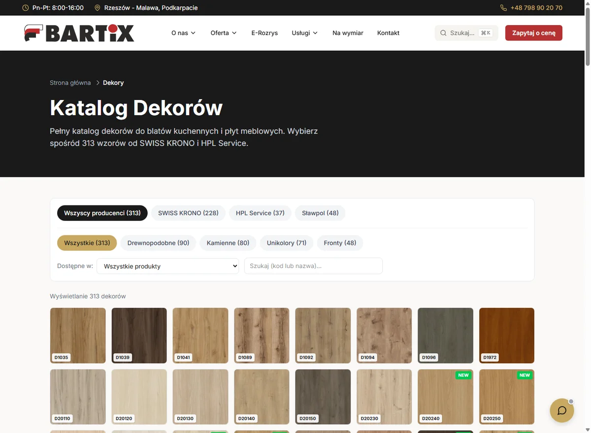 Screen katalogu dekorów BARTiX