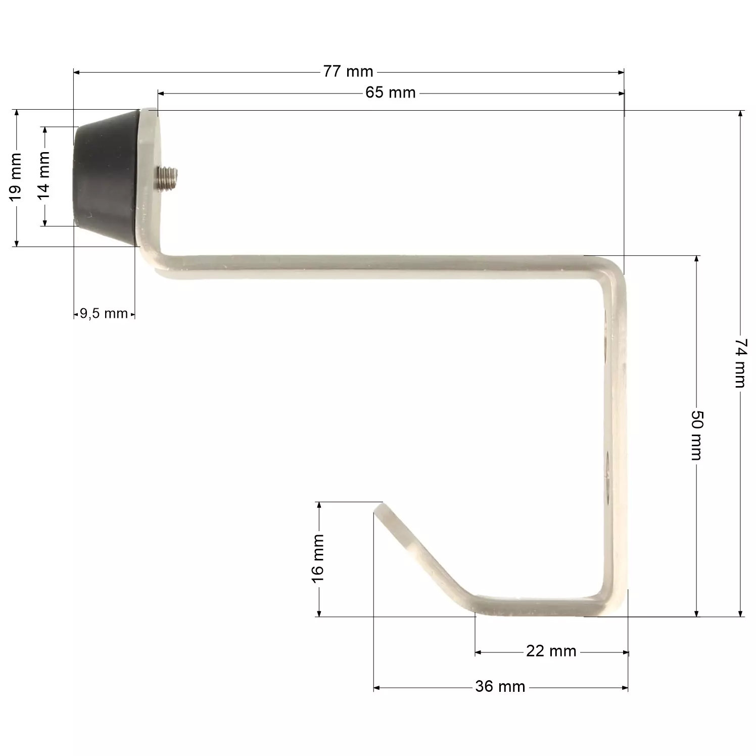 Haczyk ubraniowy z odbojnikiem 77x74mm - 2