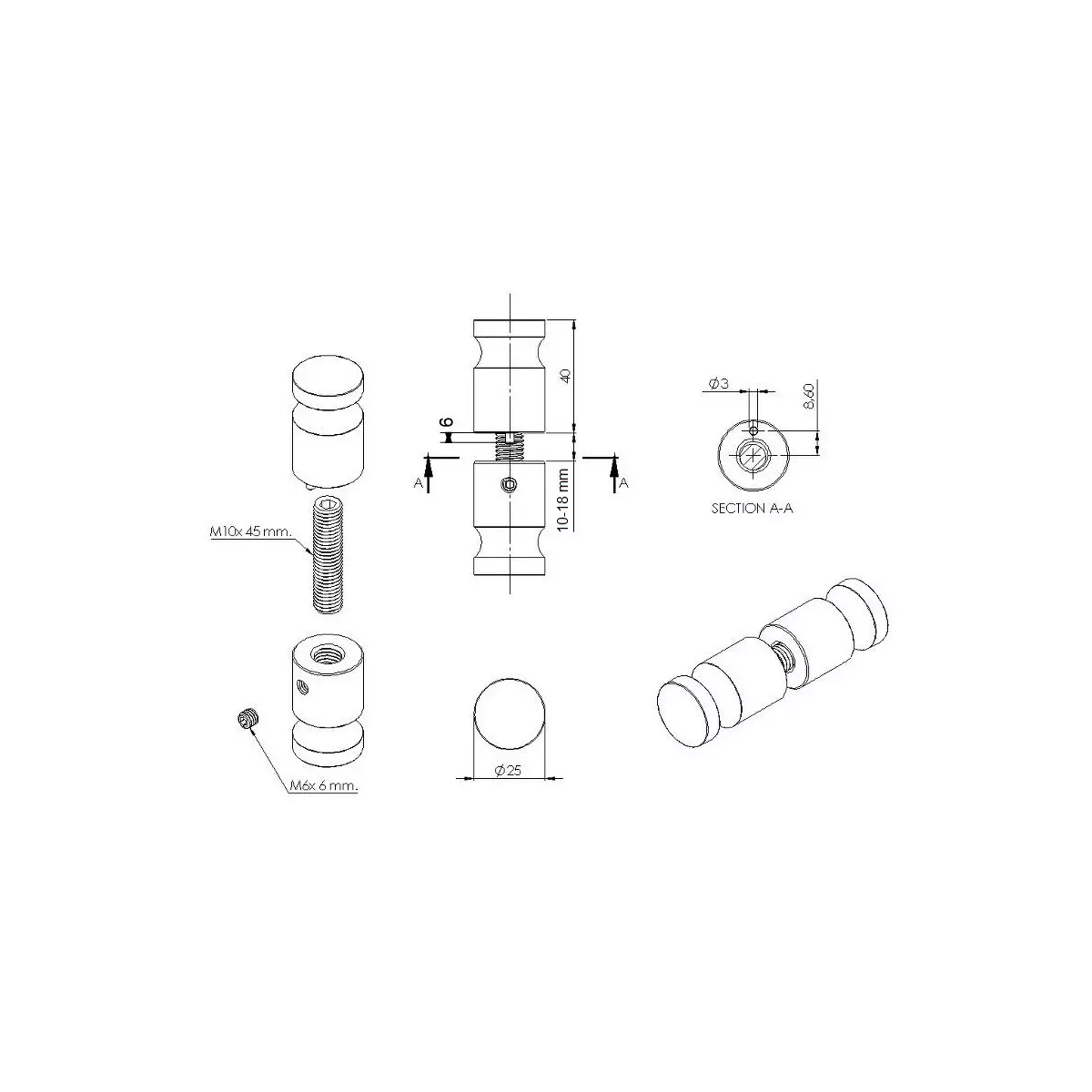Okucia 10-13mm 304 czarny zestaw - 8