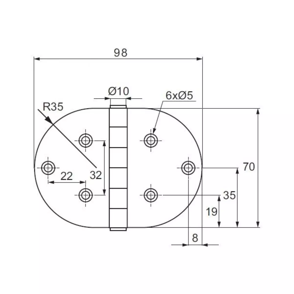 Zawias splatany do drzwi 98x70x2mm 304 - 6