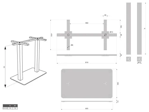 Podstawa stołu podwójna ATM DN-452 H-730 G8