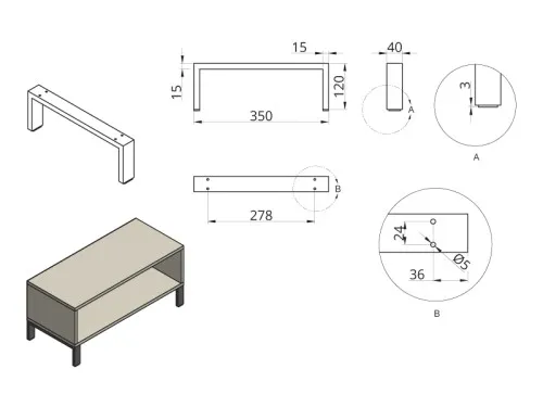 Nóżka mebl.DN-809E (40x15) D350xH120 P2 STELARIS