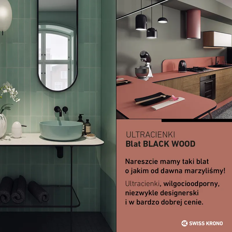 Swiss Krono Blaty BLACK WOOD - nowoczesne ultracienkie blaty kompaktowe